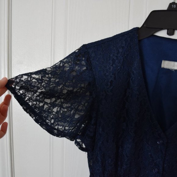 Women's Vintage Lace Button up Dress- Navy- Size S - Picture 5 of 8